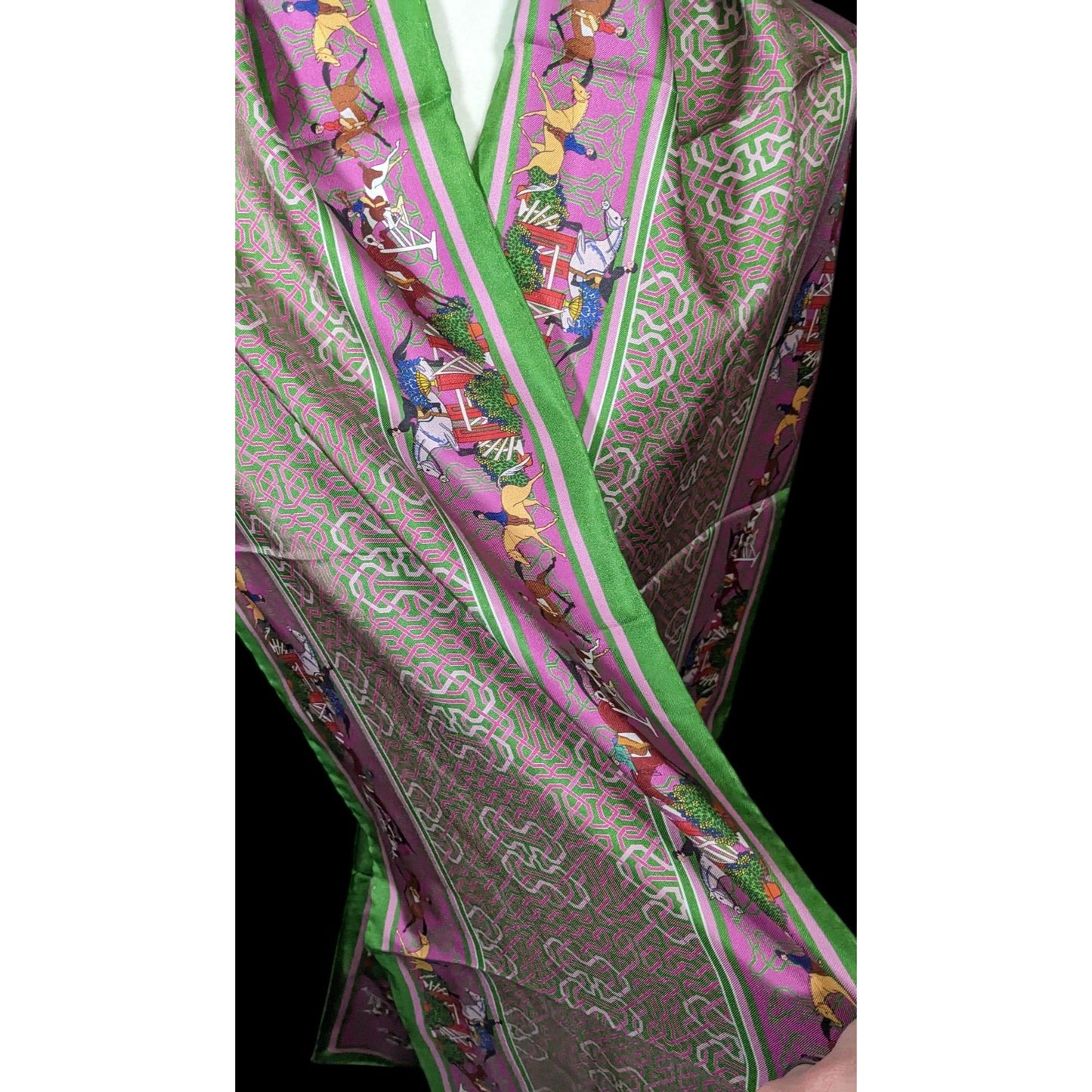 Retro Derby Print Scarf Green And Purple With Celtic Style Knot Accents