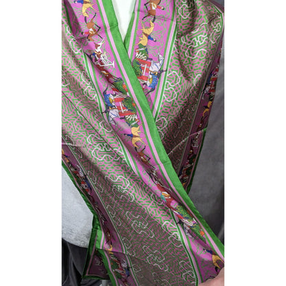 Retro Derby Print Scarf Green And Purple With Celtic Style Knot Accents