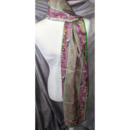Retro Derby Print Scarf Green And Purple With Celtic Style Knot Accents