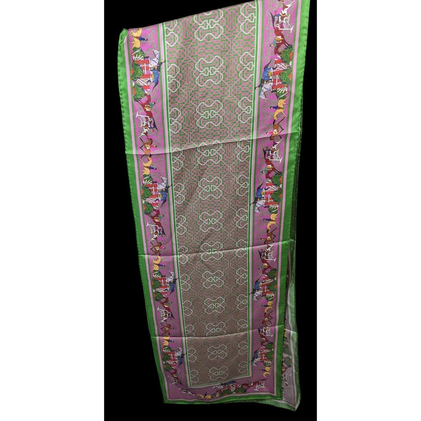Retro Derby Print Scarf Green And Purple With Celtic Style Knot Accents
