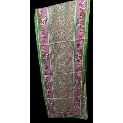 Retro Derby Print Scarf Green And Purple With Celtic Style Knot Accents