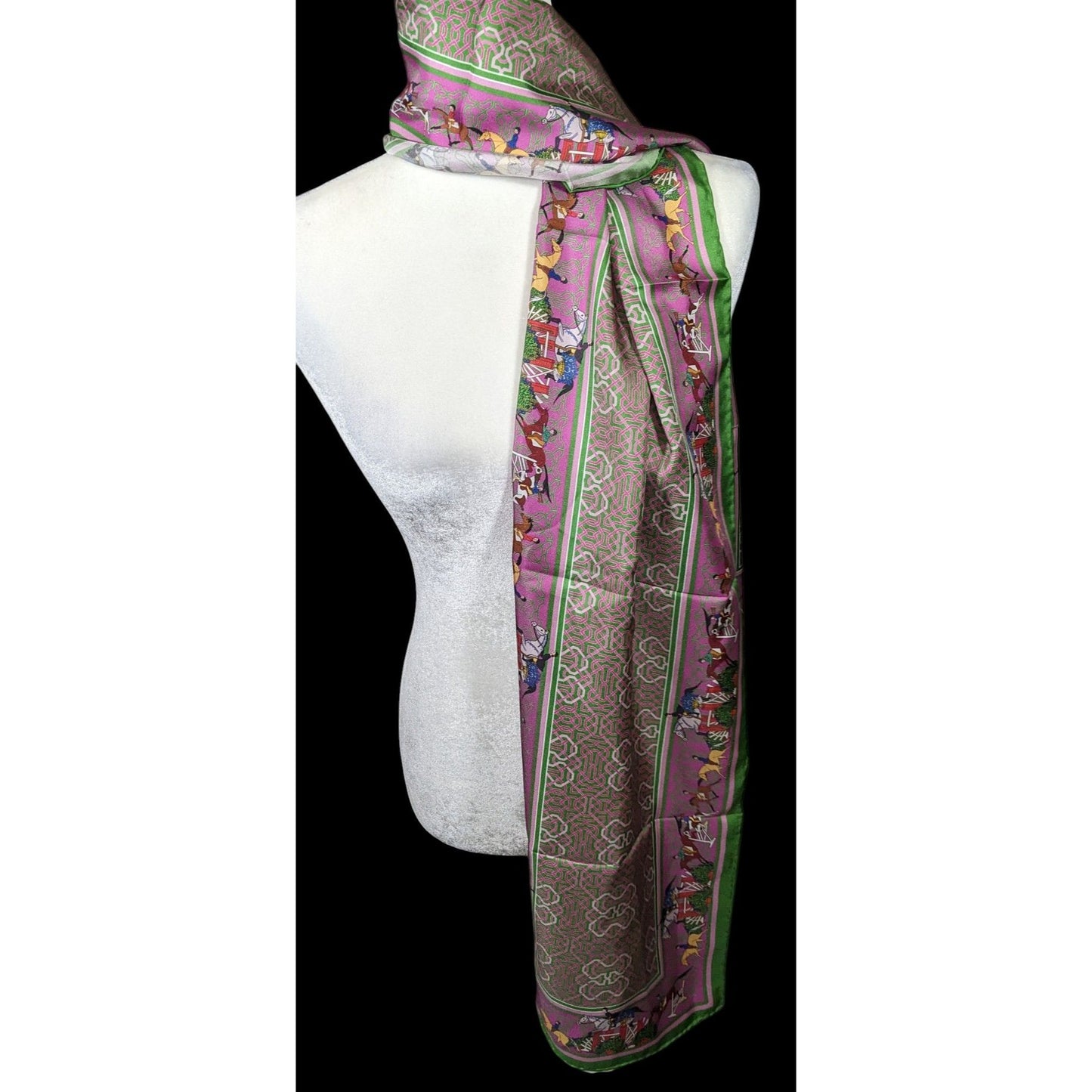 Retro Derby Print Scarf Green And Purple With Celtic Style Knot Accents