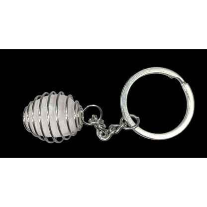 Modern Caged White Quartz Crystal Keychain