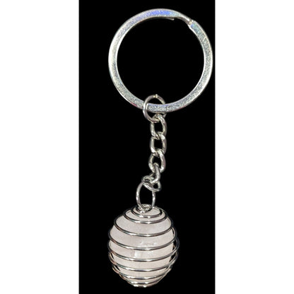Modern Caged White Quartz Crystal Keychain