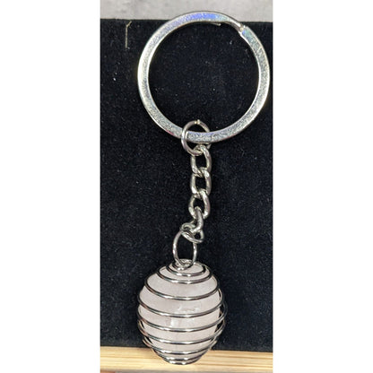 Modern Caged White Quartz Crystal Keychain