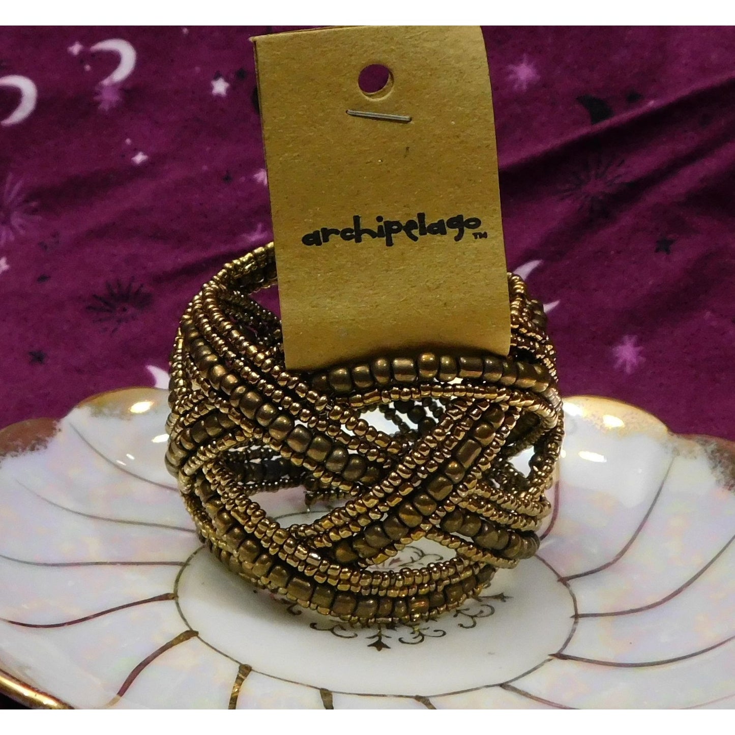 Archipelago Handmade Gold Beaded Cuff Bracelet