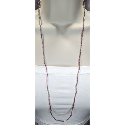Casual Glass Pink & Silver Beaded Necklace