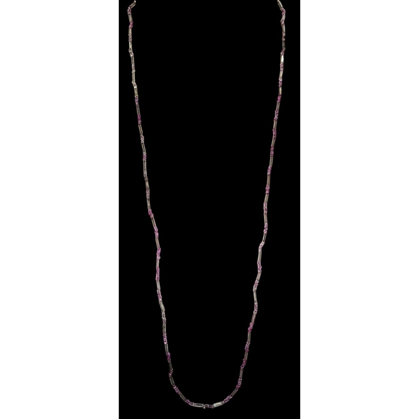 Casual Glass Pink & Silver Beaded Necklace