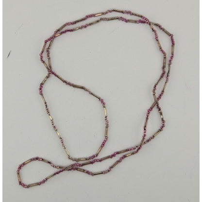 Casual Glass Pink & Silver Beaded Necklace