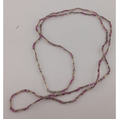 Casual Glass Pink & Silver Beaded Necklace