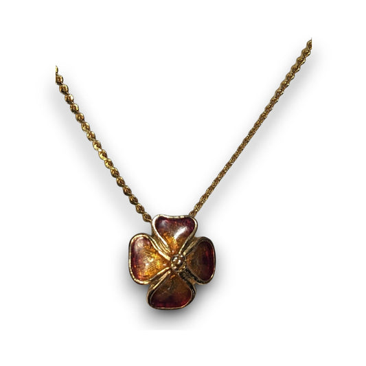 Vintage Romantic Enamel Amber Gold Tone Flower Necklace 16 Inch