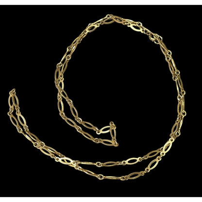 Vintage Textured Gold Tone Oblong Link Chain Necklace