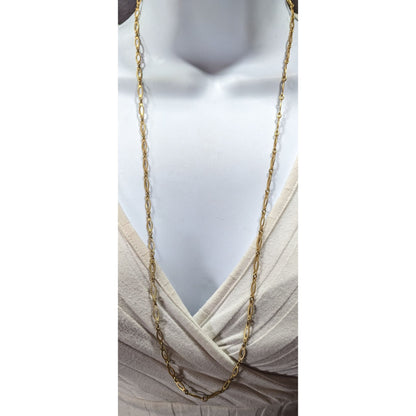 Vintage Textured Gold Tone Oblong Link Chain Necklace