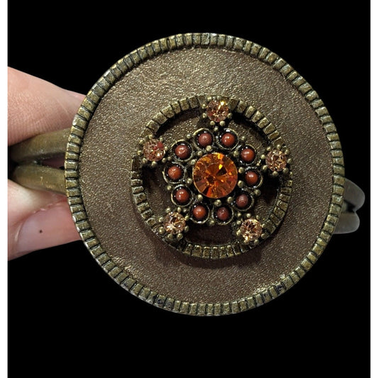 Antiqued Steampunk Floral Rhinestone Medallion Cuff Bracelet