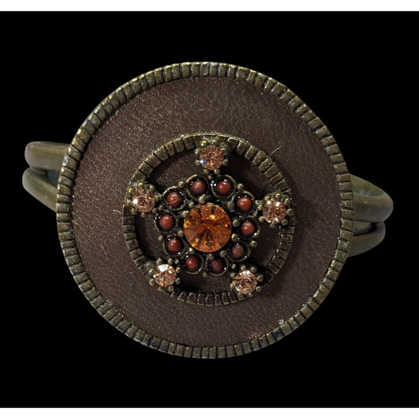 Antiqued Steampunk Floral Rhinestone Medallion Cuff Bracelet