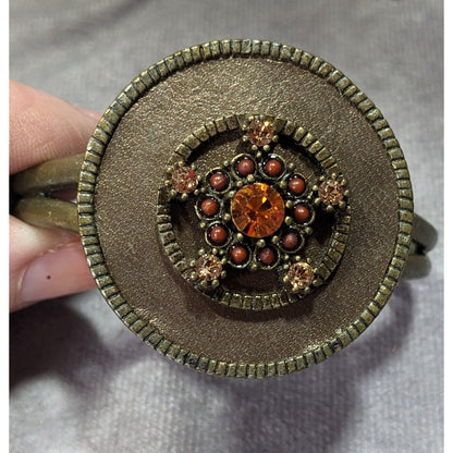 Antiqued Steampunk Floral Rhinestone Medallion Cuff Bracelet