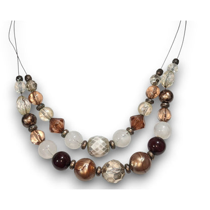 Earthy Glam Multistrand Acrylic Brown Clear Beaded Necklace 16 Inch