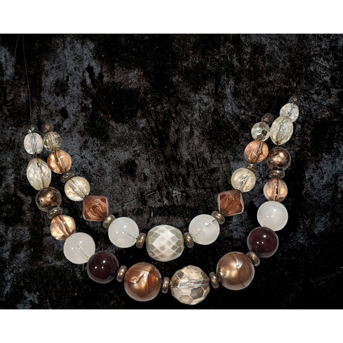 Earthy Glam Multistrand Acrylic Brown Clear Beaded Necklace 16 Inch