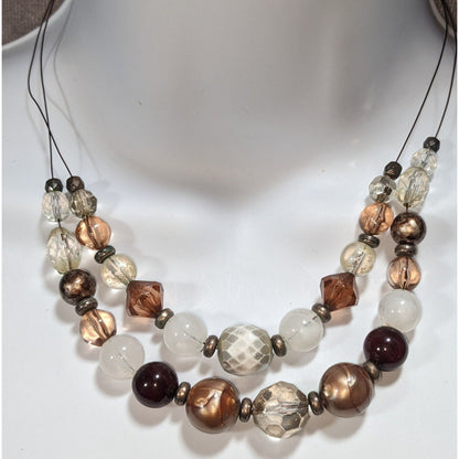 Earthy Glam Multistrand Acrylic Brown Clear Beaded Necklace 16 Inch