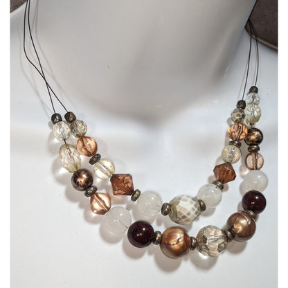 Earthy Glam Multistrand Acrylic Brown Clear Beaded Necklace 16 Inch