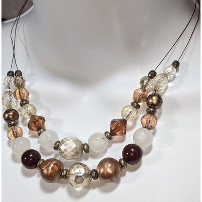 Earthy Glam Multistrand Acrylic Brown Clear Beaded Necklace 16 Inch