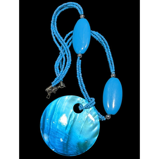 Beachy Mermaidcore Beaded Necklace With Large Dyed Shell Pendant
