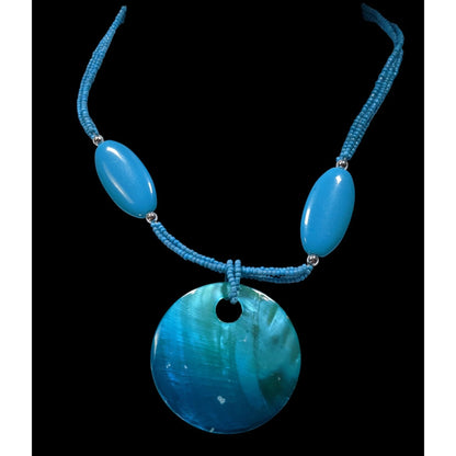 Beachy Mermaidcore Beaded Necklace With Large Dyed Shell Pendant