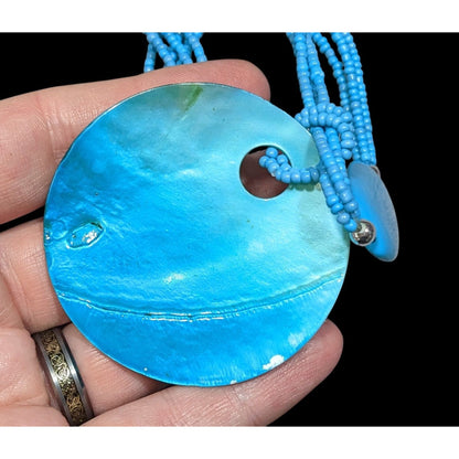 Beachy Mermaidcore Beaded Necklace With Large Dyed Shell Pendant