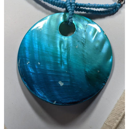 Beachy Mermaidcore Beaded Necklace With Large Dyed Shell Pendant