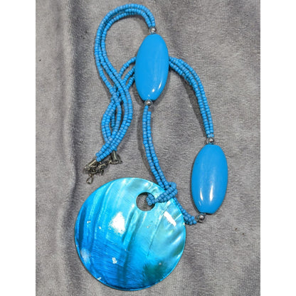 Beachy Mermaidcore Beaded Necklace With Large Dyed Shell Pendant