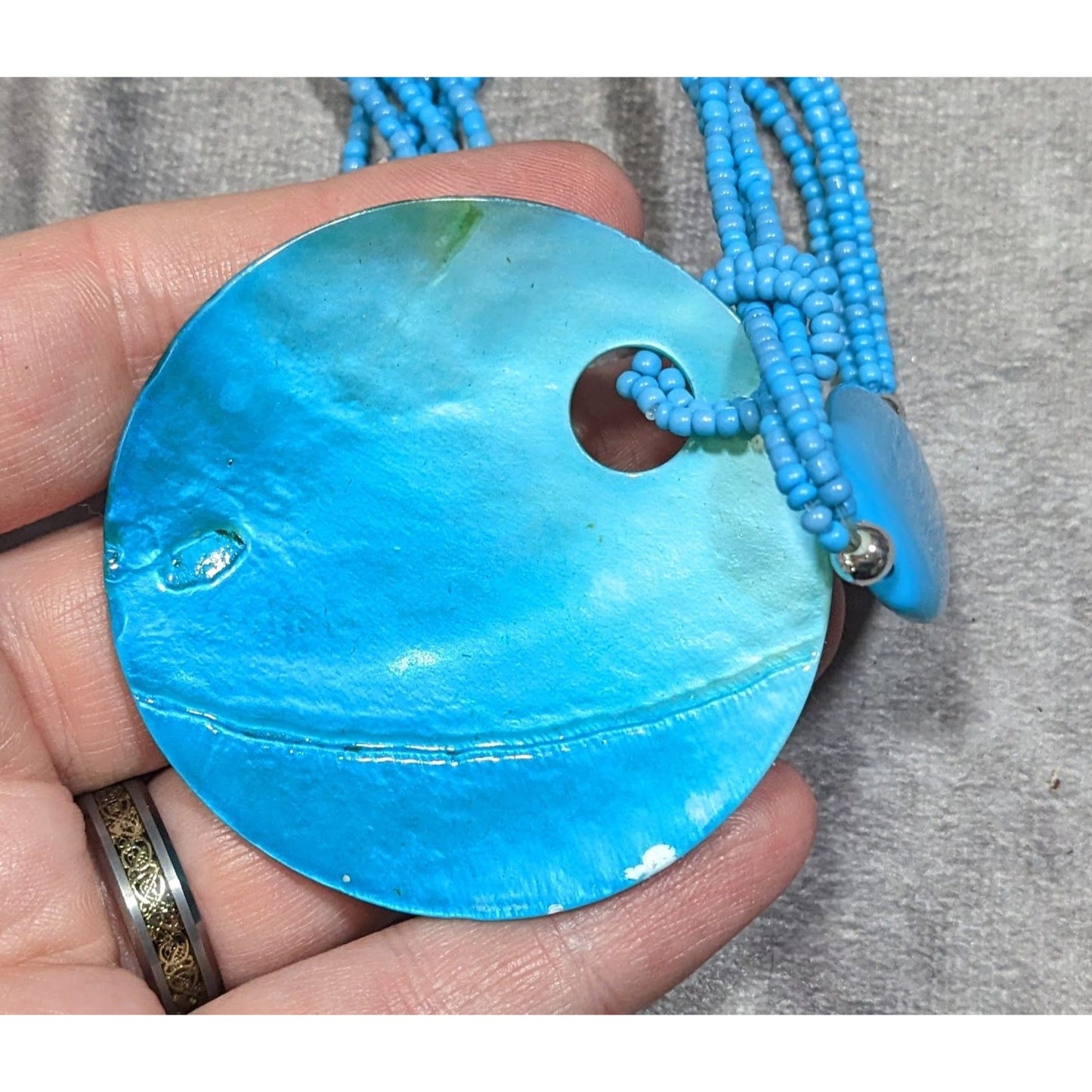 Beachy Mermaidcore Beaded Necklace With Large Dyed Shell Pendant