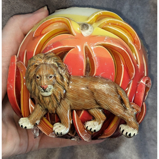 Safari Cottagecore Rustic Hand Carved Lion Pumpkin Candle Fall Harvest Decor