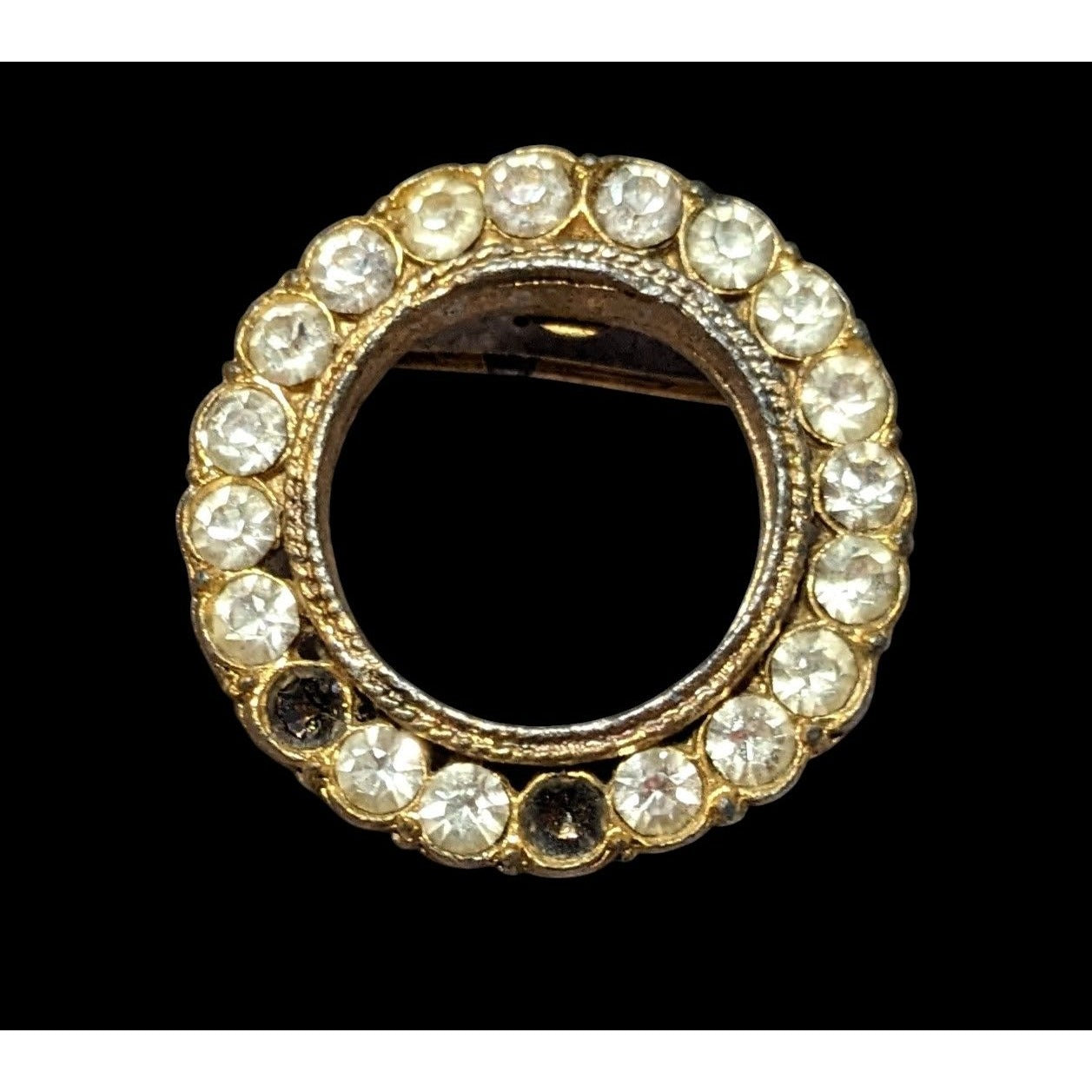 Vintage AJC Gold Tone Open Circle Rhinestone Brooch