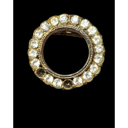 Vintage AJC Gold Tone Open Circle Rhinestone Brooch