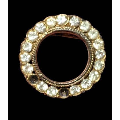 Vintage AJC Gold Tone Open Circle Rhinestone Brooch