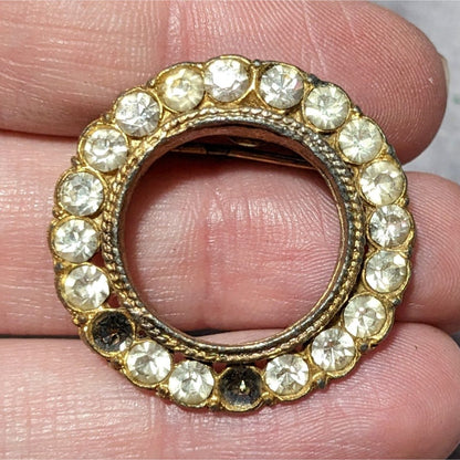 Vintage AJC Gold Tone Open Circle Rhinestone Brooch