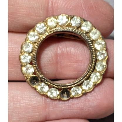 Vintage AJC Gold Tone Open Circle Rhinestone Brooch