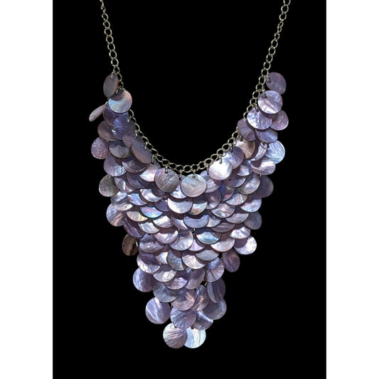 Vintage Mermaidcore Purple Iridescent Shell Disc Statement Necklace