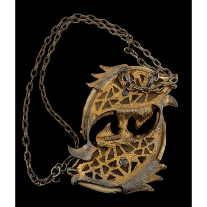 Vintage 1970s Luca Razza Pisces Fish Pendant Necklace 19" Chain 3.5" Cream & Gold Pendant Astrological Jewelry