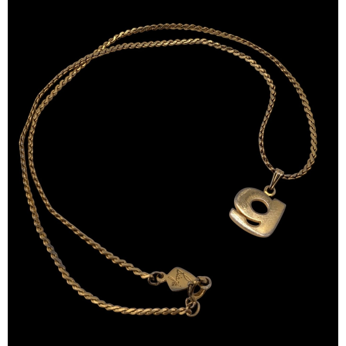 Vintage Biagi Initial G Necklace Gold Tone Letter Pendant Retro Mid Century Jewelry