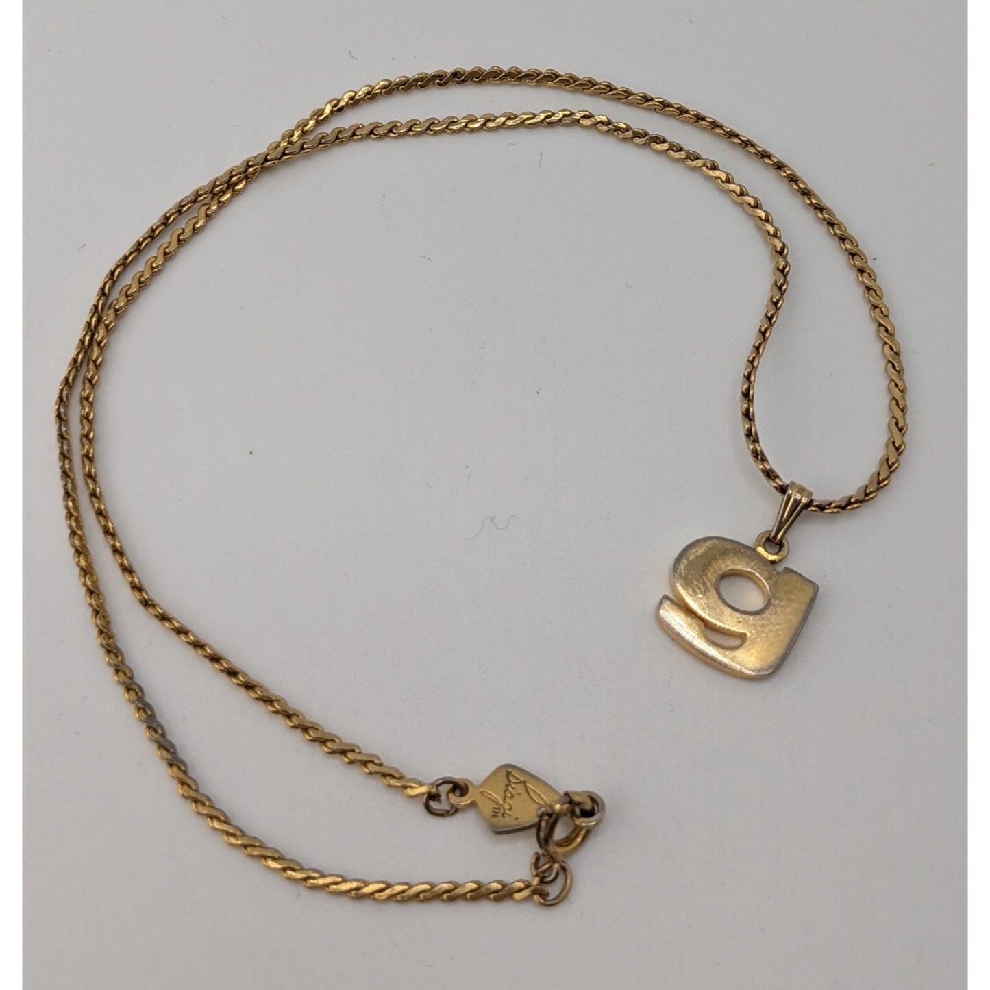 Vintage Biagi Initial G Necklace Gold Tone Letter Pendant Retro Mid Century Jewelry