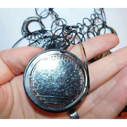 Abstract Floral Elephant Silver Tone Medallion Necklace