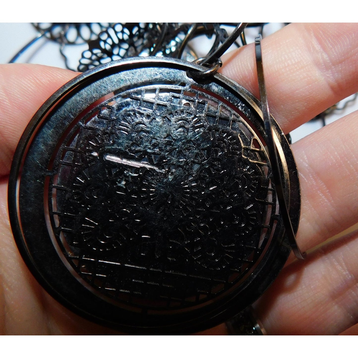 Abstract Floral Elephant Silver Tone Medallion Necklace