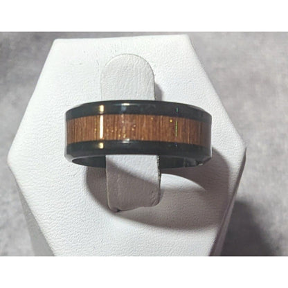 Classic Black Tungsten Carbide Ring With Wood Inlay Size 9 1/2