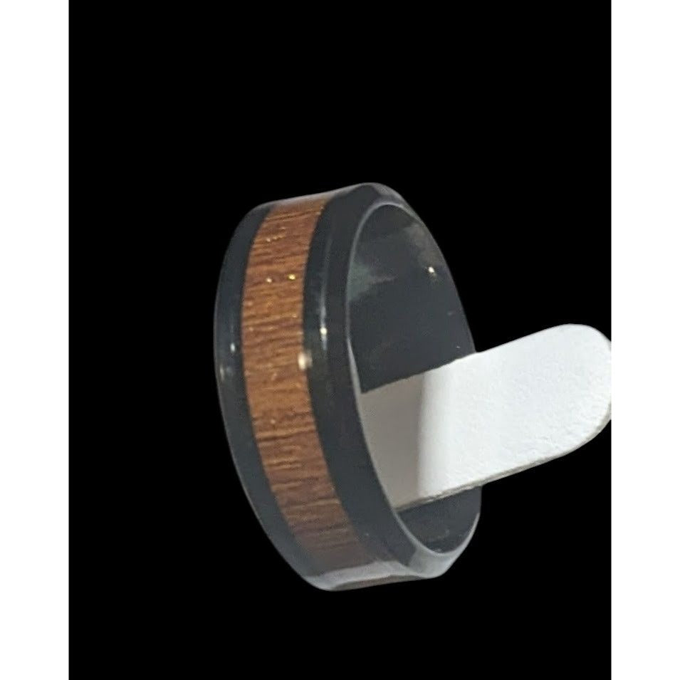 Classic Black Tungsten Carbide Ring With Wood Inlay Size 9 1/2