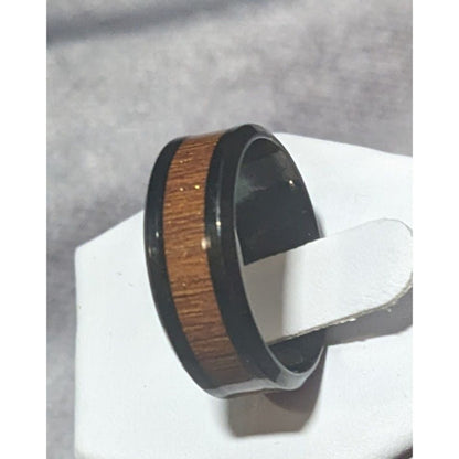 Classic Black Tungsten Carbide Ring With Wood Inlay Size 9 1/2