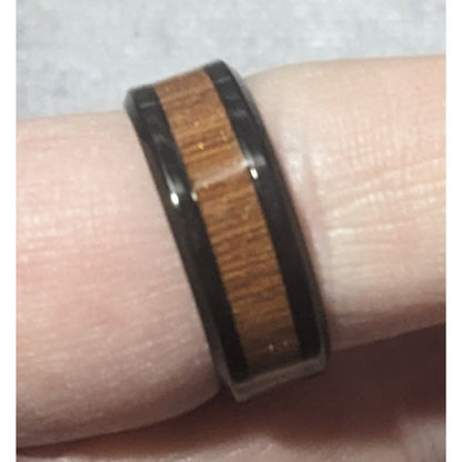 Classic Black Tungsten Carbide Ring With Wood Inlay Size 9 1/2