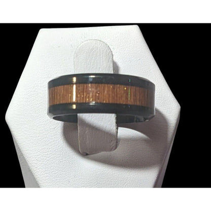 Classic Black Tungsten Carbide Ring With Wood Inlay Size 9 1/2