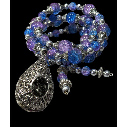Handmade Fairycore Bird's Nest Blue And Purple Beaded Coil Bracelet