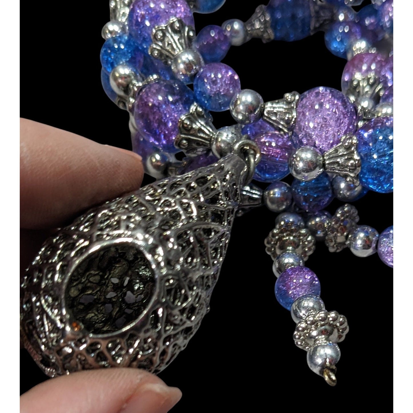 Handmade Fairycore Bird's Nest Blue And Purple Beaded Coil Bracelet